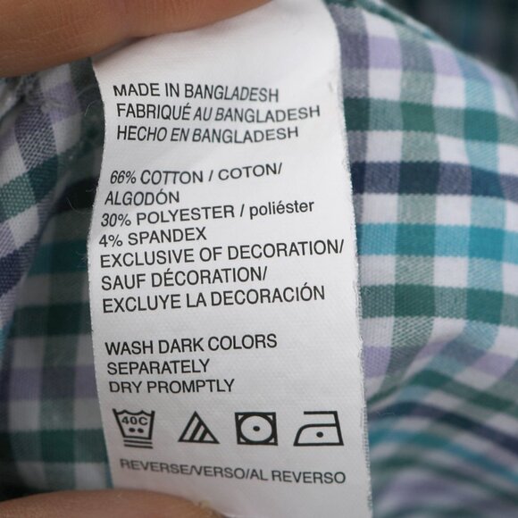 IZOD Check Button Down Shirt Non-Iron Stretch Long Sleeve Top Blue Green White - Picture 7 of 11